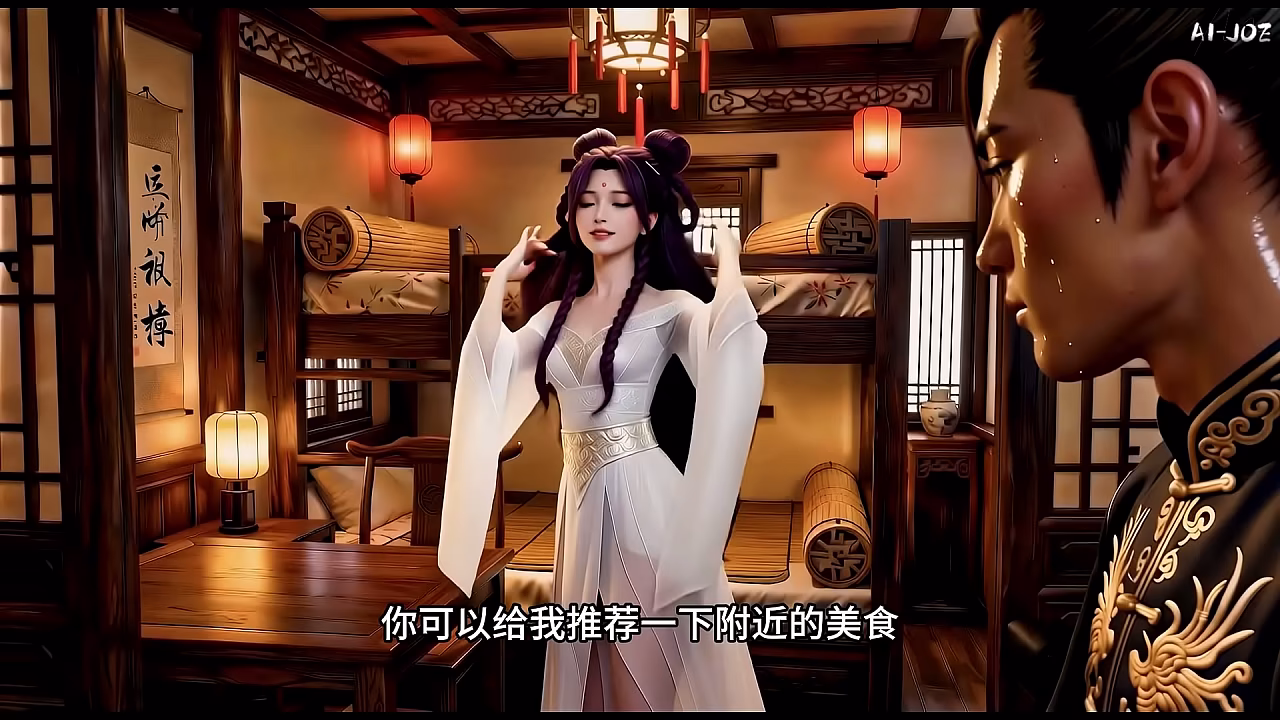 紫发女孩扎着两个马尾，动画极其流畅～第1集AI生成