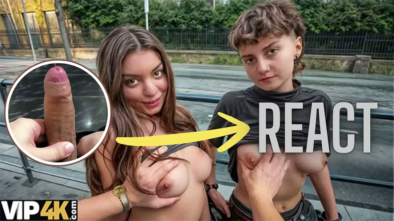 反应：VIP4K。两个漂亮的女同性恋者不介意与火车上的陌生人三人行